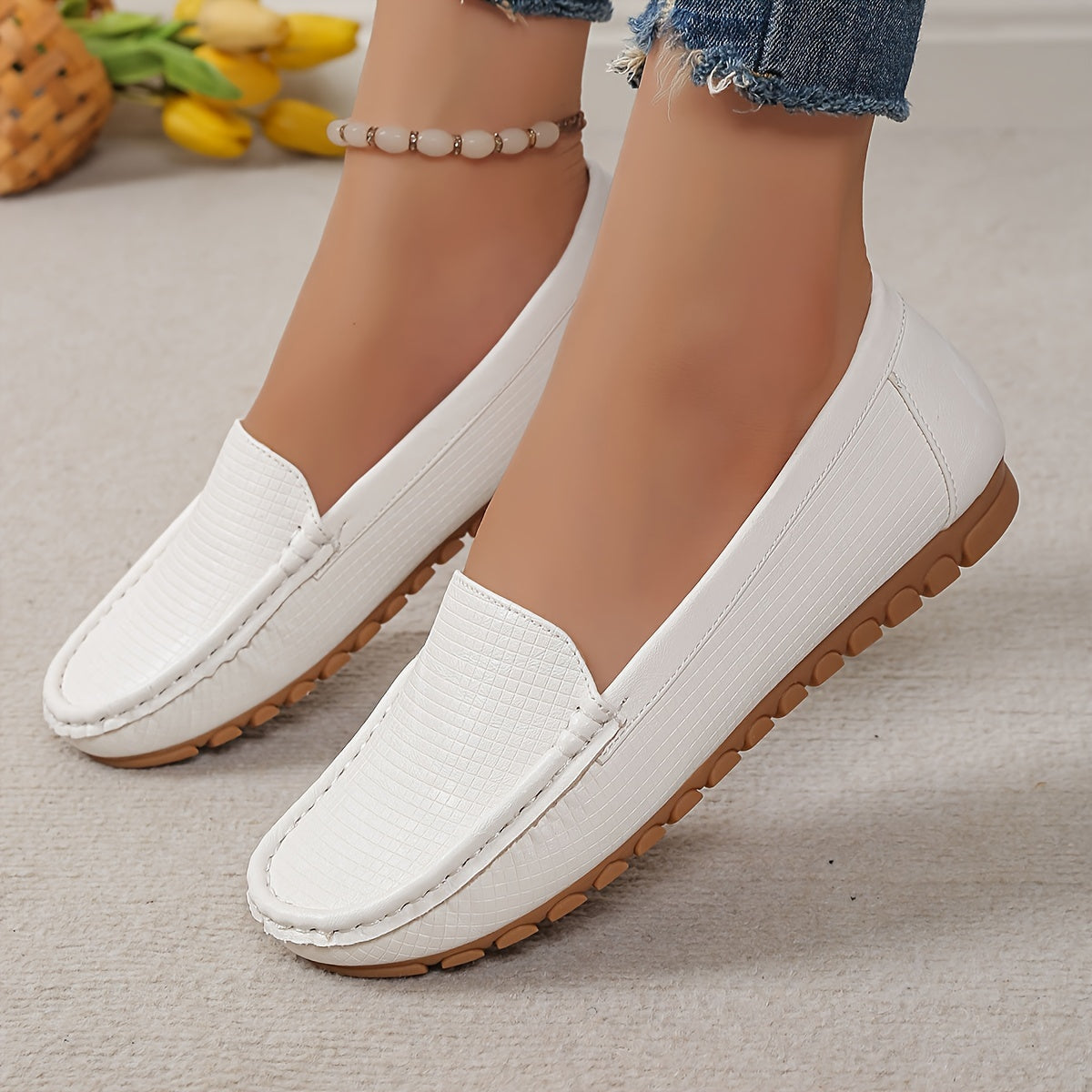 Letnie loafersy damskie - wygodne buty wsuwane z flanelową podszewką