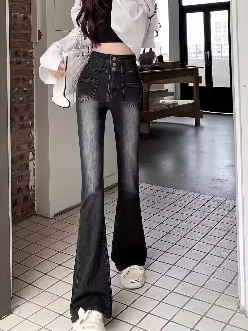 Dżinsy Bootcut z wysokim stanem - wyszczuplający, elastyczny denim, na co dzień i do prania