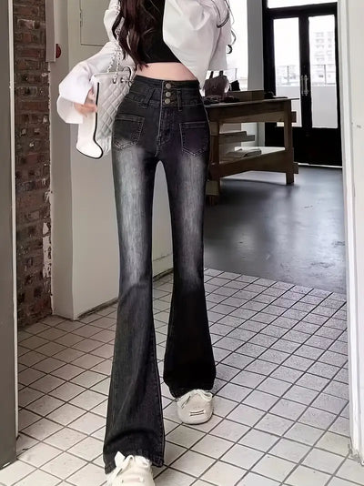 Dżinsy Bootcut z wysokim stanem - wyszczuplający, elastyczny denim, na co dzień i do prania