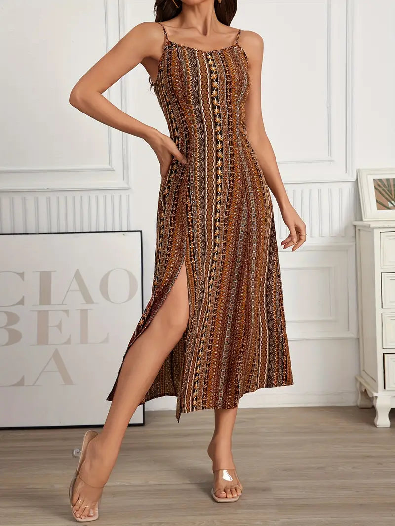Bohemian Print Maxi Dress - sukienka bez pleców, zwiewna i przewiewna, idealna na lato i wakacje