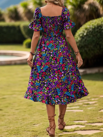 Bohemian Off-Shoulder Maxi Dress - kwiatowy nadruk, długie rękawy i kołysanie na lato, imprezę i wakacje