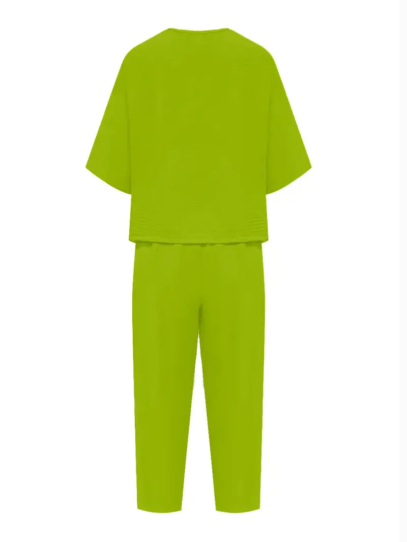Dwuczęściowy zestaw Matcha Green T-Shirt i szerokie spodnie