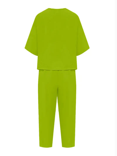 Dwuczęściowy zestaw Matcha Green T-Shirt i szerokie spodnie