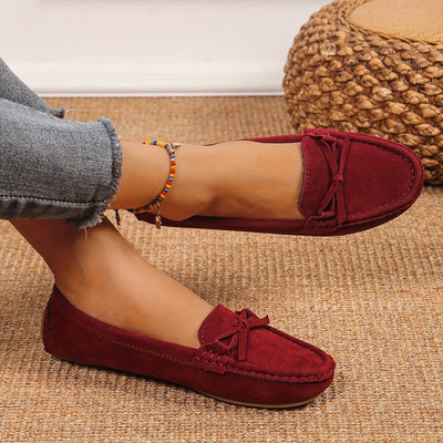 Retro loafersy z kokardą, buty wsuwane z okrągłym noskiem