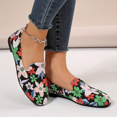Damskie wsuwane loafersy w kwiaty - wygodne, lekkie buty na wakacje