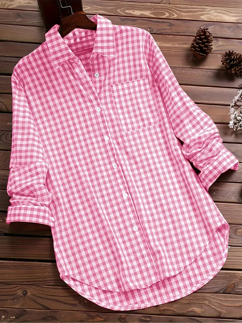 Klasyczna koszula z nadrukiem gingham i zapięciem na guziki