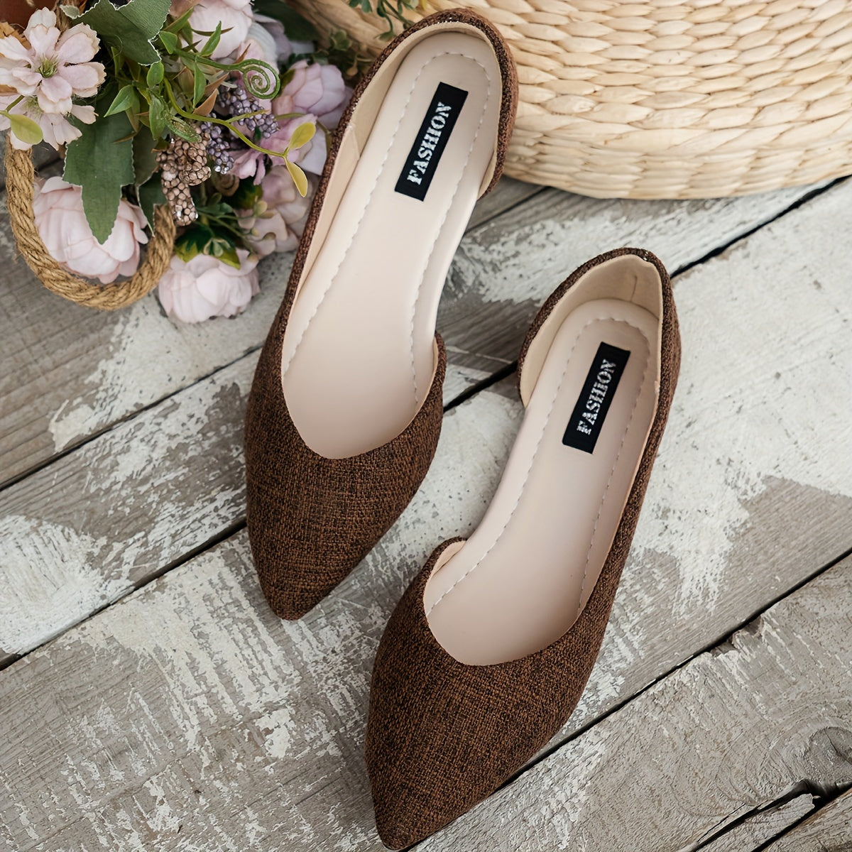 Elegancki czubek palca płaski, wycięty boku Tweed-Slip-On Buty