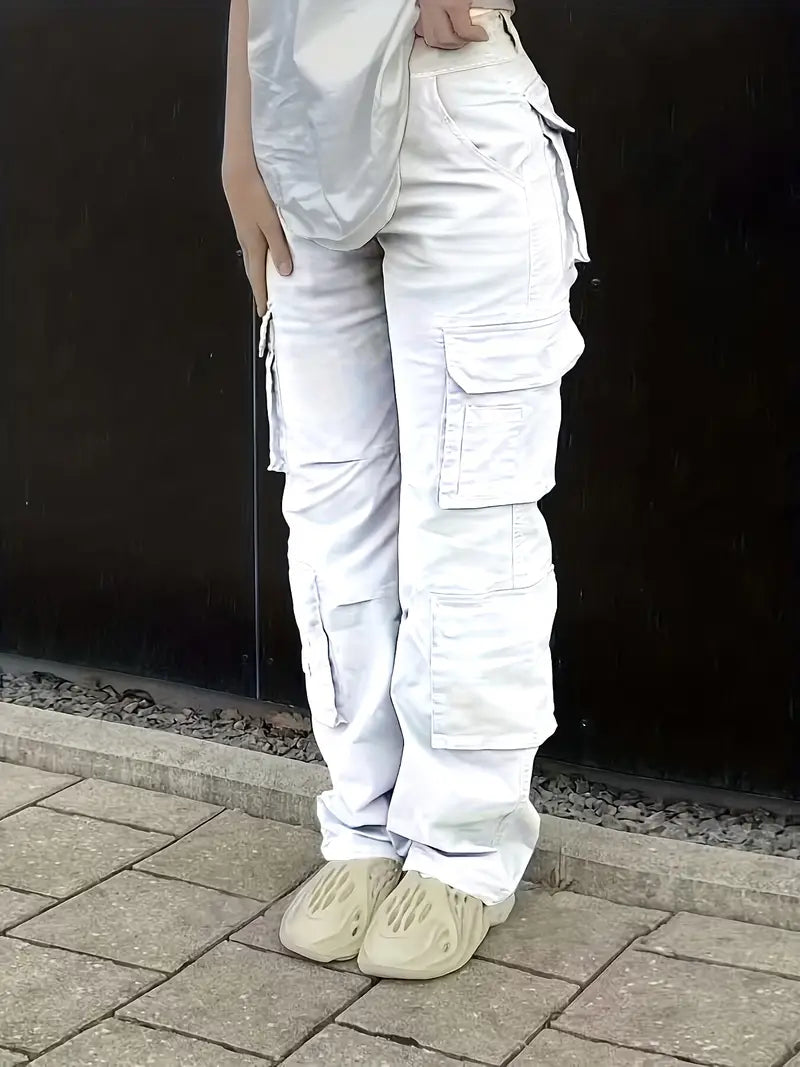 Jeni - spodnie jeansowe cargo w stylu retro z dżinsami w stylu street z wysokim stanem