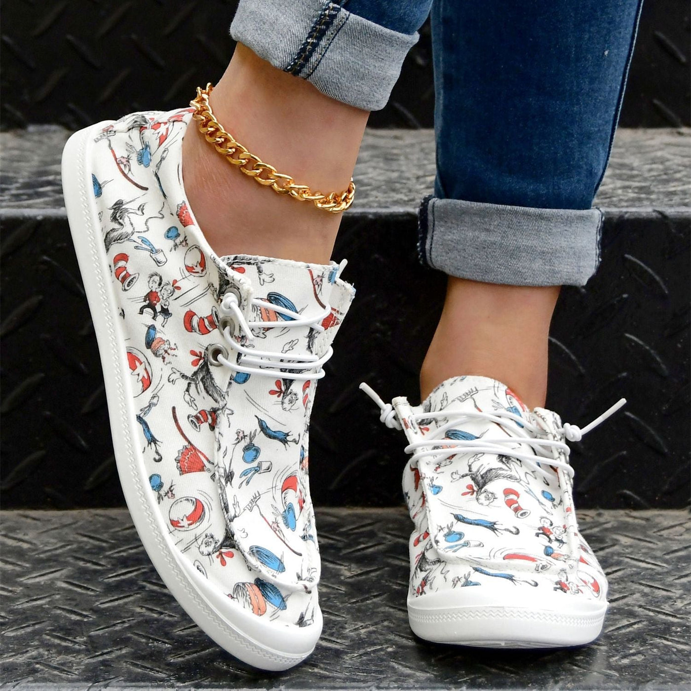 Casual Cartoon Print Booper for Women-Light Slip-on Canvas Buty
