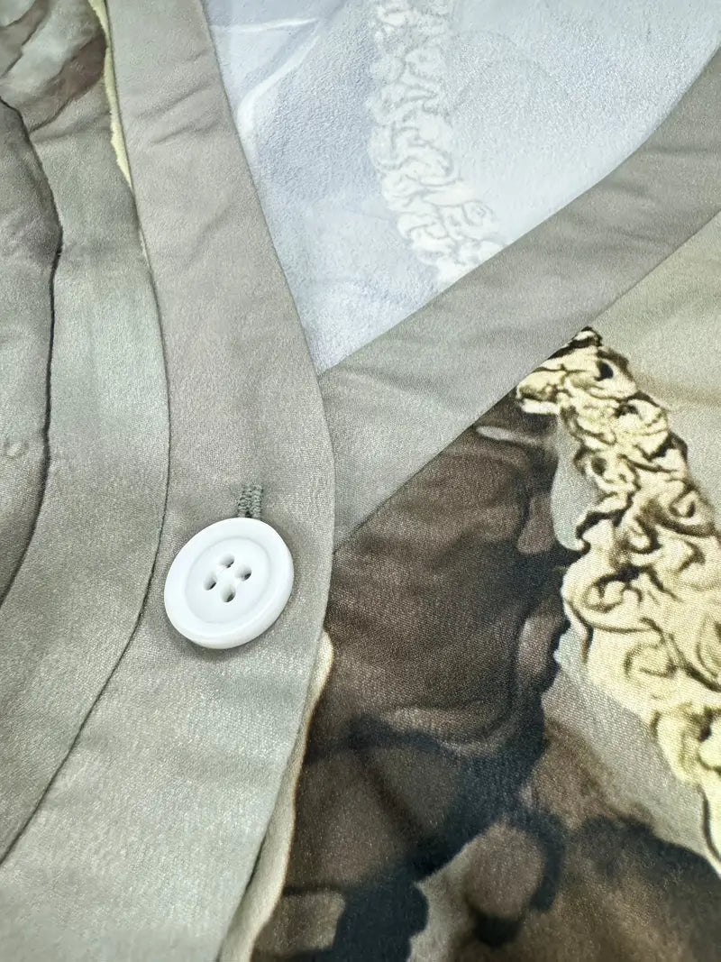 Duże rozmiary Bluzka z marmurkowym nadrukiem - Elegancki dekolt V, długie rękawy