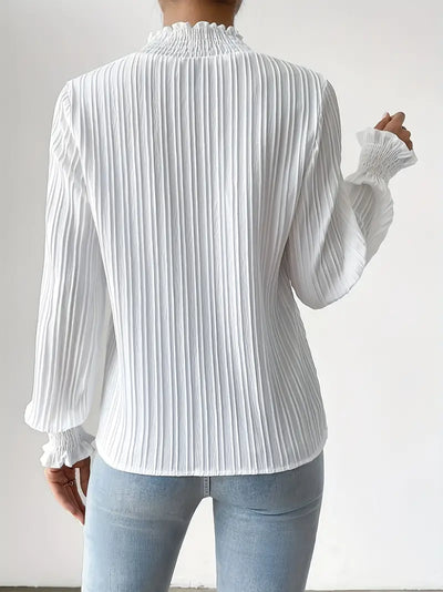 Bluzka Mockneck z falbanami i rękawami w kształcie lampionów, elegancko teksturowana