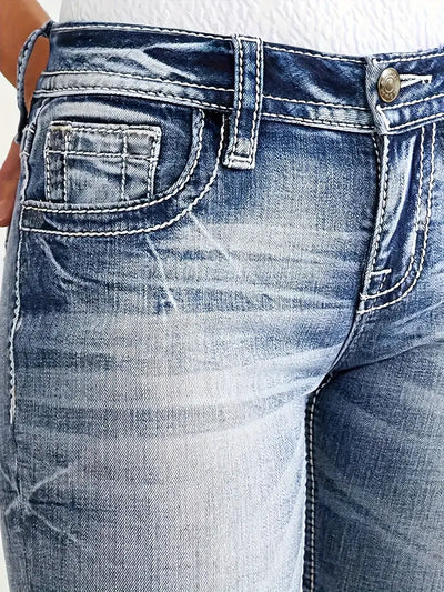 Damskie jeansy skinny z wysokim stanem i haftem
