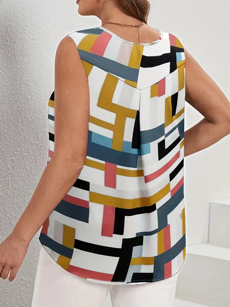 Elegancka bluzka bez rękawów z dekoltem V na wiosnę i lato