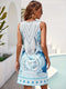 Etnische Print Zomerjurk - Mouwloos Bodycon Tankjurk met Keyhole Detail, Casual & Comfortabel