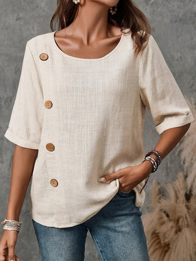 Bluzka z guzikami w kolorze khaki, półrękawy Casual top