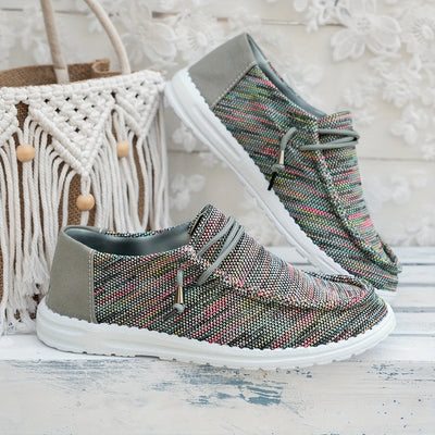Damskie wsuwane loafersy - płócienne trampki w paski, lekkie i wygodne