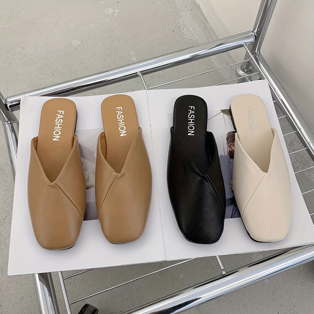 Eleganckie klapki damskie, kwadratowy nosek, lekkie buty ze sztucznej skóry