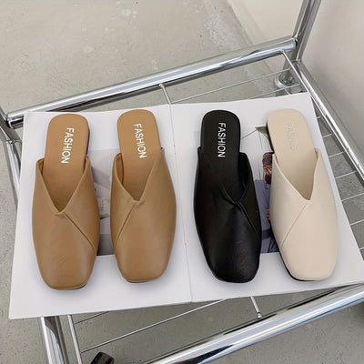 Eleganckie klapki damskie, kwadratowy nosek, lekkie buty ze sztucznej skóry