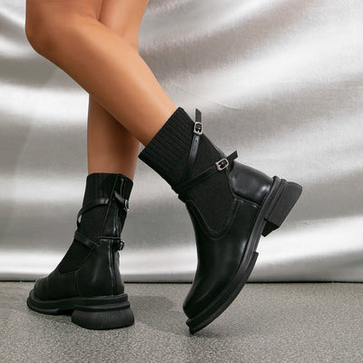 Heike - Modne buty na średnim obcasie z okrągłym noskiem i jedną klamrą