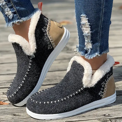 Buty zimowe - wygodne płaskie buty wsuwane z pluszową podszewką
