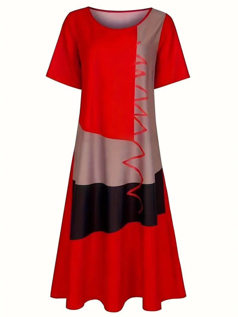Sukienka maxi plus size czerwono-czarna z kieszeniami Casual