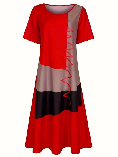 Sukienka maxi plus size czerwono-czarna z kieszeniami Casual