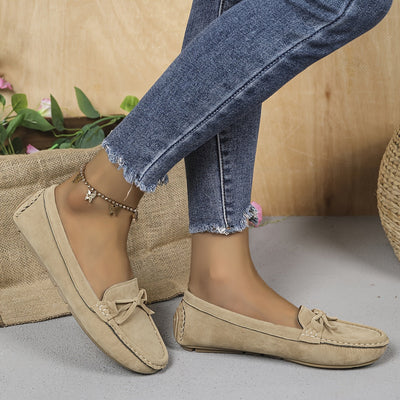 Retro loafersy z kokardą, buty wsuwane z okrągłym noskiem