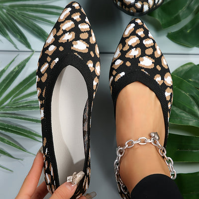 Ladies Leopard Ballerinas-Punkt Poślizg-on Light Ramin