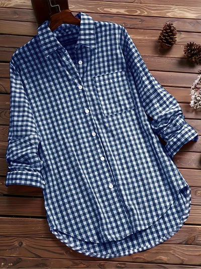 Klasyczna koszula z nadrukiem gingham i zapięciem na guziki