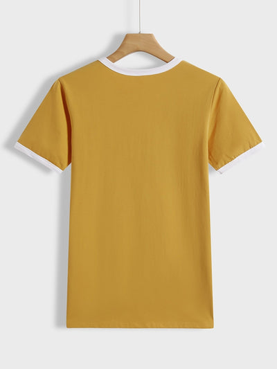 Letni T-shirt, luźna koszula z krótkim rękawem i okrągłym dekoltem, swobodny top wykonany z poliestru