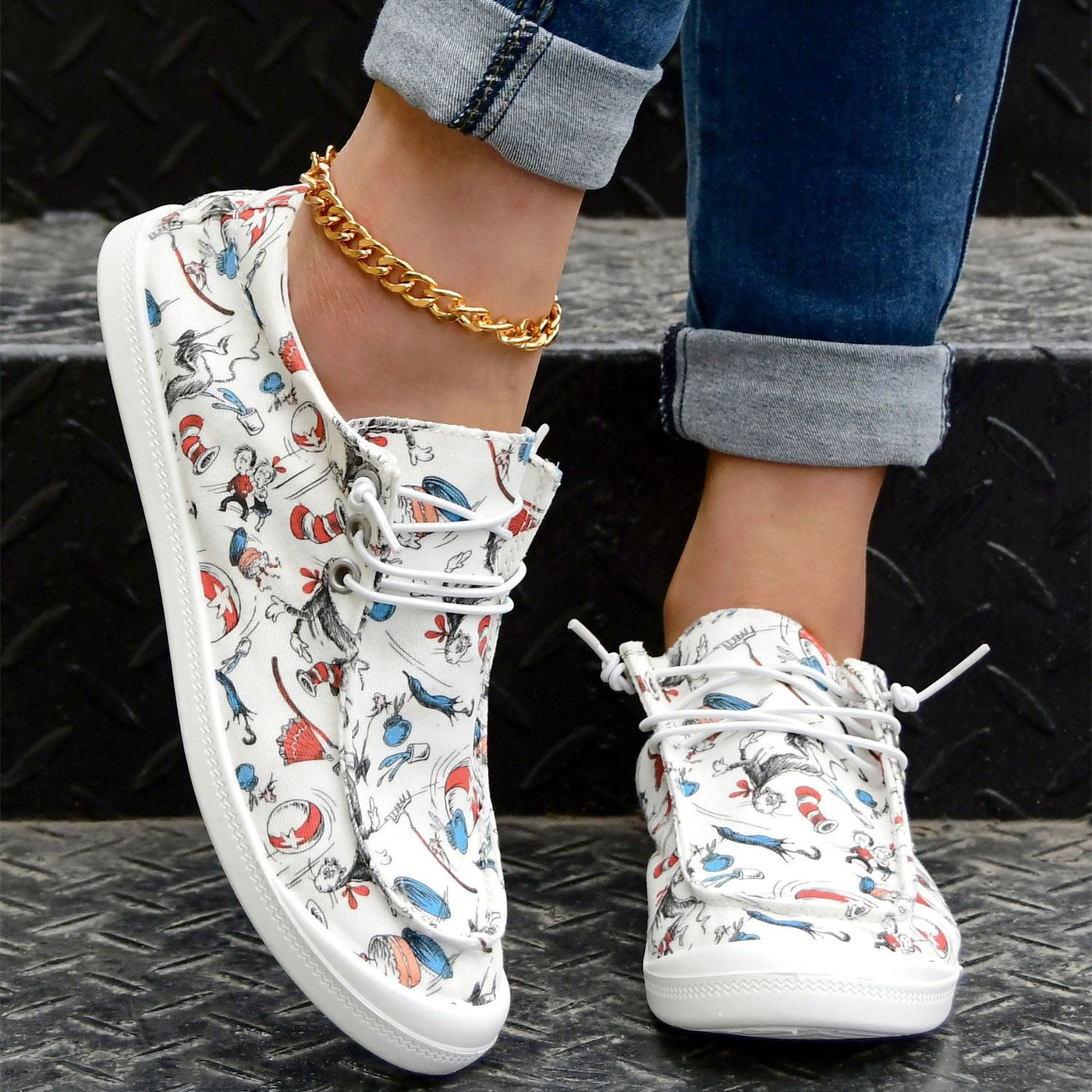 Casual Cartoon Print Booper for Women-Light Slip-on Canvas Buty