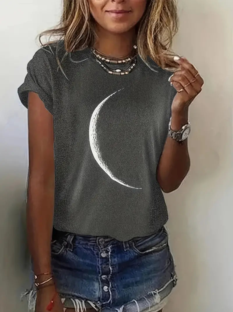 T-shirt Marg z okrągłym dekoltem i nadrukiem księżyca
