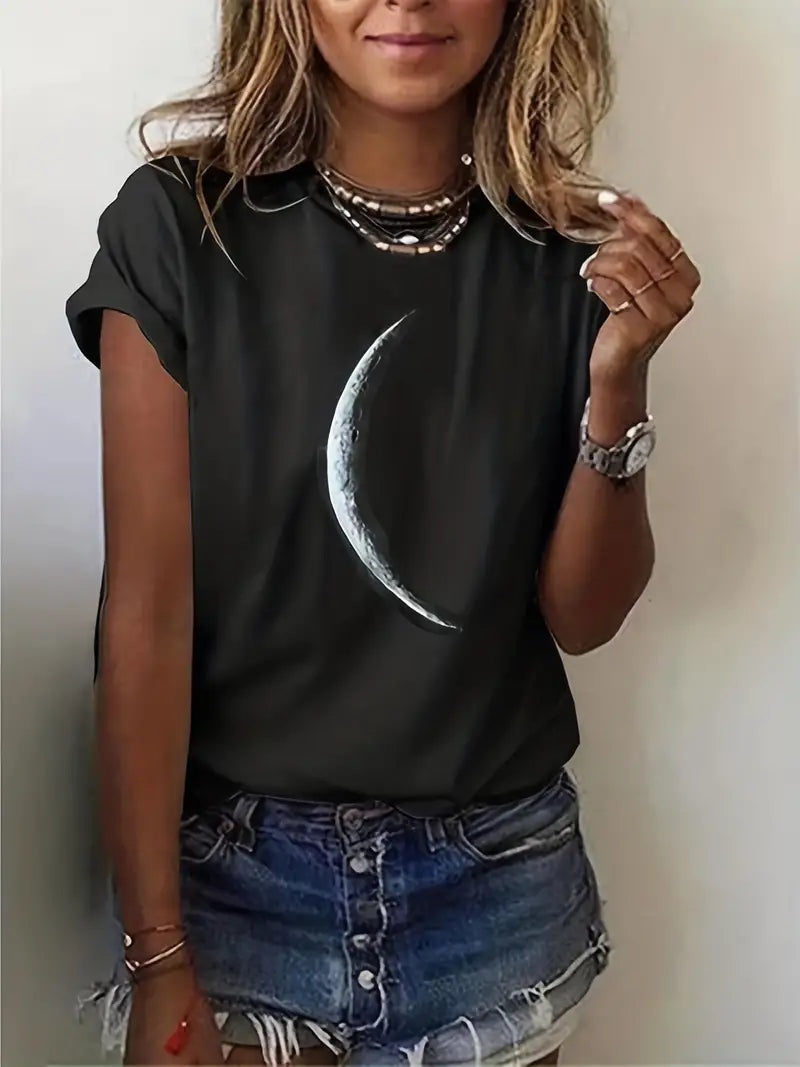 T-shirt Marg z okrągłym dekoltem i nadrukiem księżyca