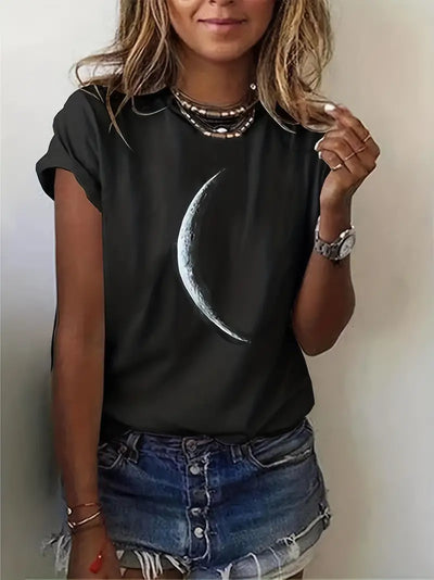 T-shirt Marg z okrągłym dekoltem i nadrukiem księżyca