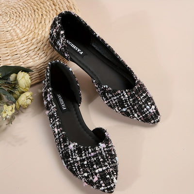Elegancki czubek palca płaski, wycięty boku Tweed-Slip-On Buty