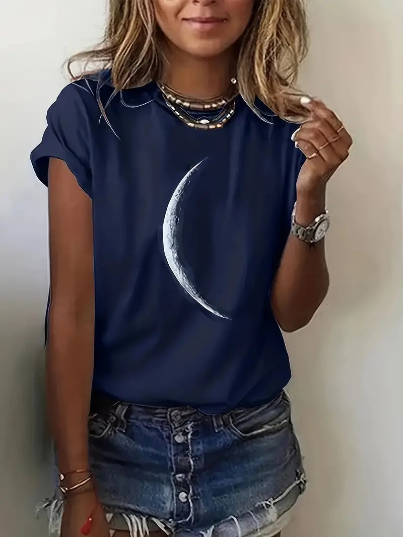 T-shirt Marg z okrągłym dekoltem i nadrukiem księżyca