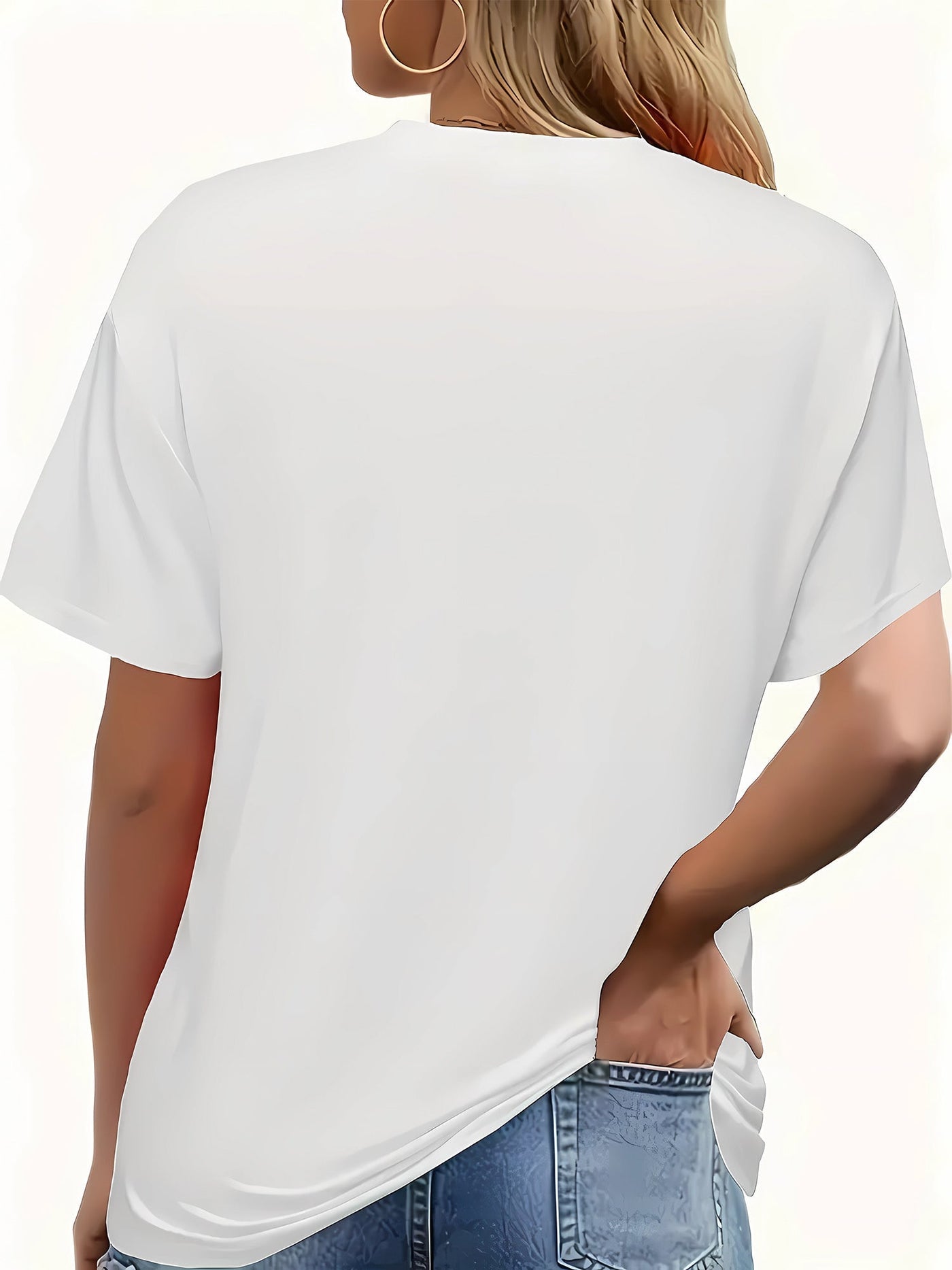 Lniany t-shirt damski - koszula z okrągłym dekoltem i nadrukiem portretu dziewczynki, krótki rękaw