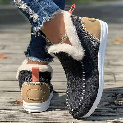 Buty zimowe - wygodne płaskie buty wsuwane z pluszową podszewką