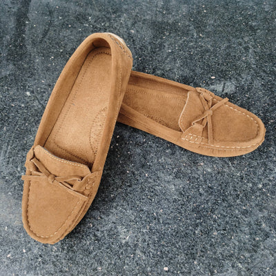 Retro loafersy z kokardą, buty wsuwane z okrągłym noskiem