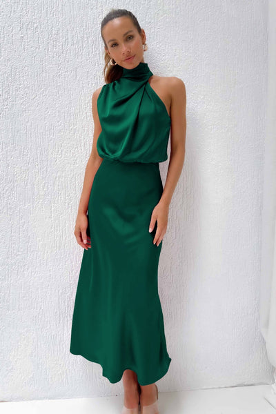 Maria™ - Elegancka satynowa sukienka bez rękawów z wyrafinowanym żółwim dekoltem