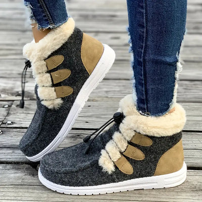 Damskie buty zimowe z wykończeniem ze sztucznego futra - Wygodne płaskie buty
