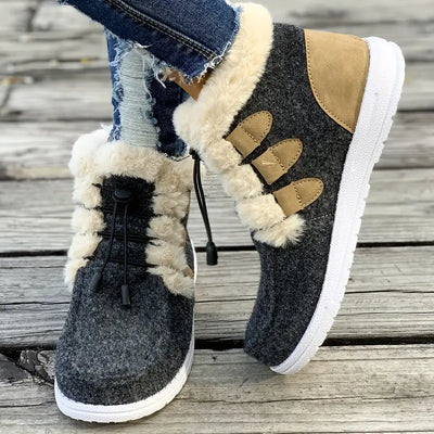 Damskie buty zimowe z wykończeniem ze sztucznego futra - Wygodne płaskie buty