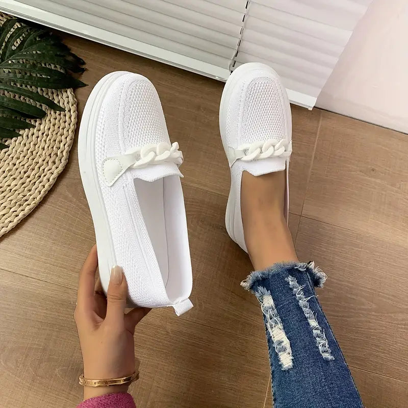 Oddychające buty rekreacyjne na platformie z niskimi, wsuwanymi okrągłymi noskami