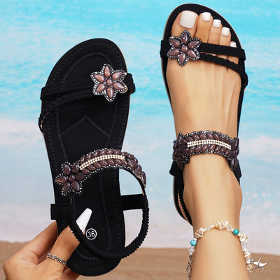 Boho Chic Women Sandals z błyszczącymi dżerstonami