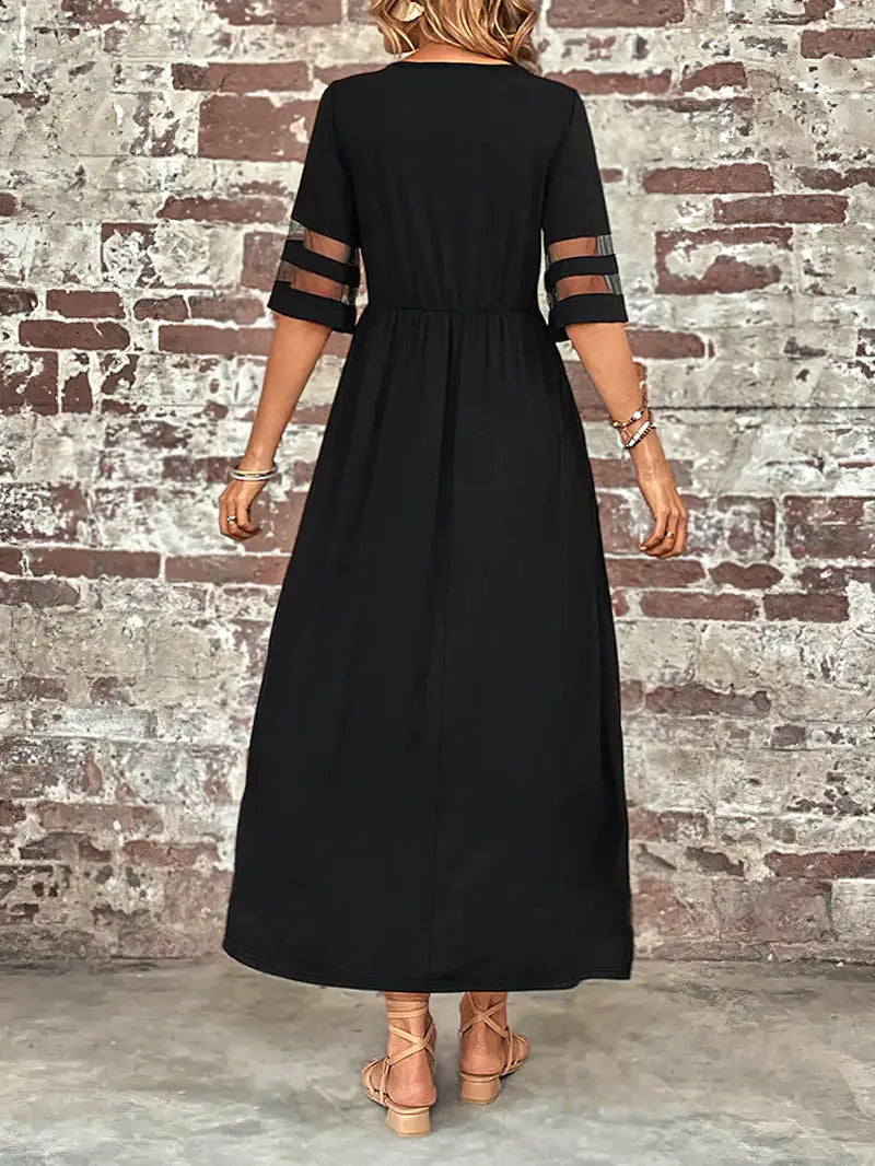 Elegancka sukienka z półrękawkiem i eleganckim ściegiem z siatki