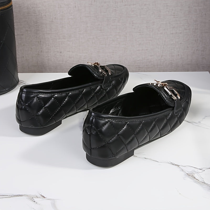 Czarne loafersy Penny, pikowany wzór z cekinami, lekkie płaskie buty