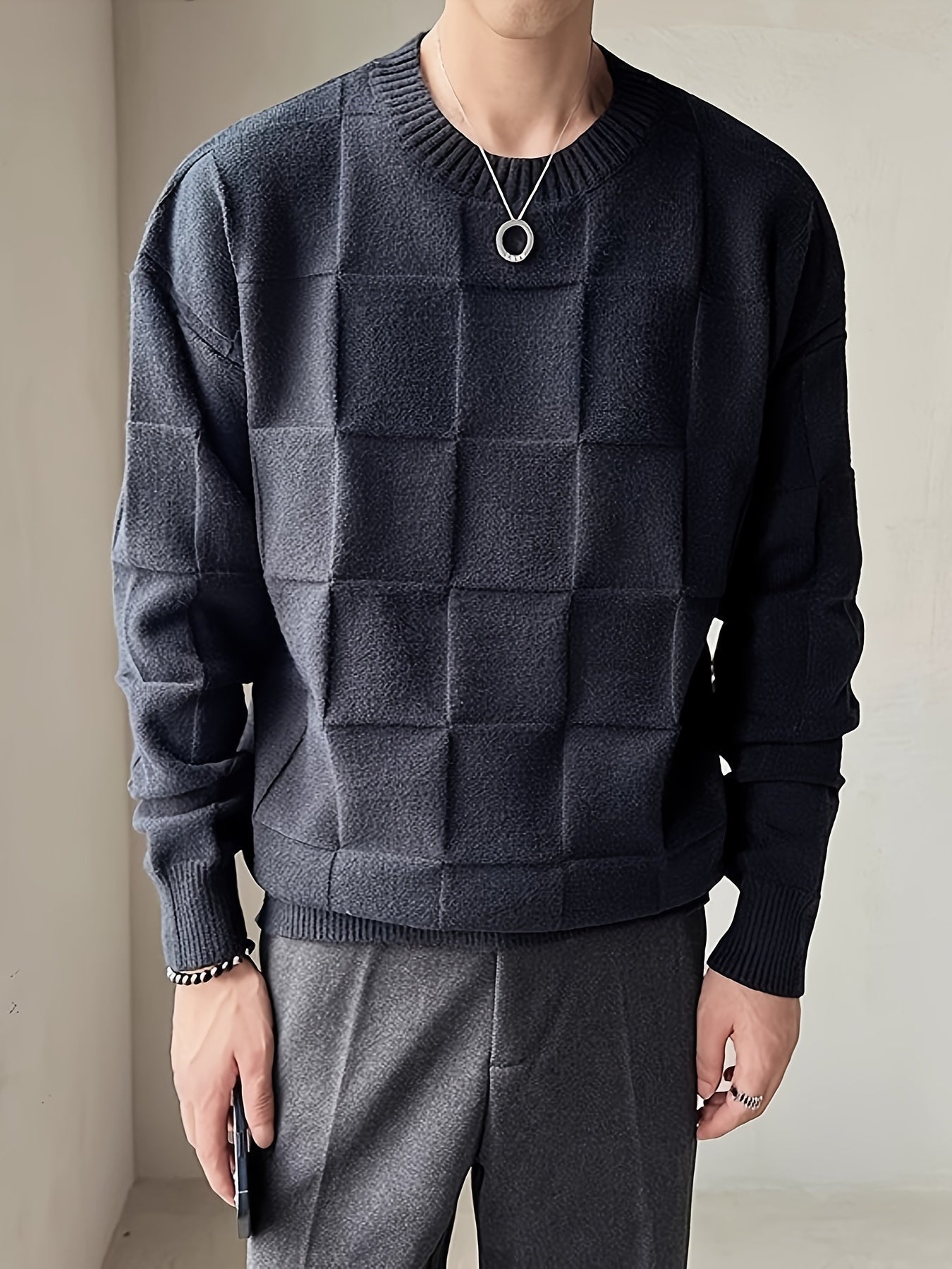 Adrian | Stylowy sweter męski z pikowanym wzorem