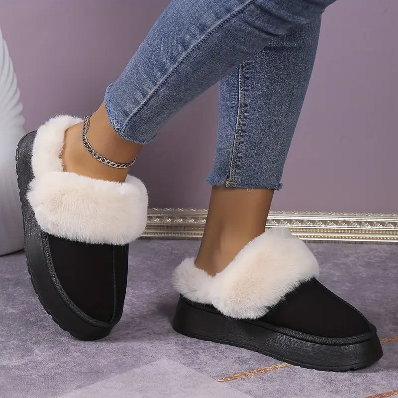Puszyste buty zimowe dla kobiet - wsuwane, gruba podeszwa, okrągłe palce