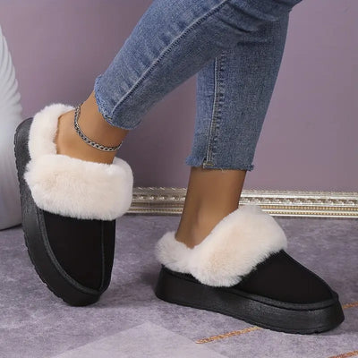 Puszyste buty zimowe dla kobiet - wsuwane, gruba podeszwa, okrągłe palce