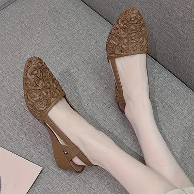 Klasyczne, wygodne buty z różanym obcasem klinowym